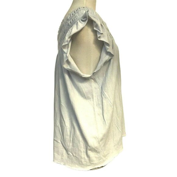 Free People Smocked Off Shoulder Ruffled Sleeve Top Sz M Lt. Blue Rayon Knit NEW - Picture 6 of 8